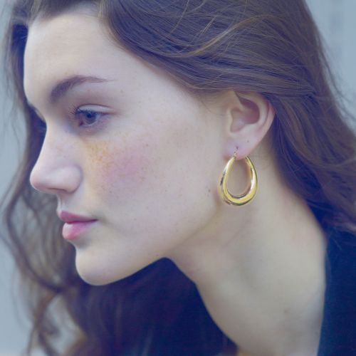 Twisted Cresent Hoop Earrings in 14k Yellow Gold